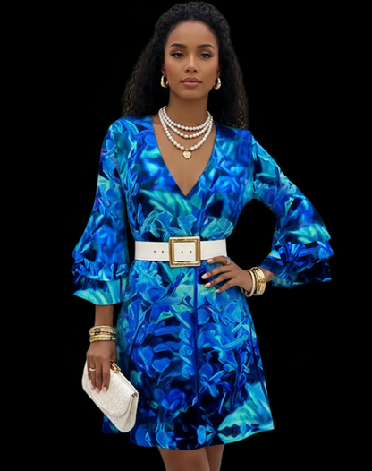 “Electric Blue”  Women's Stacked Ruffle Sleeve Dress