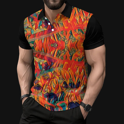 “Chromatic Fusion”  Short Sleeve Button Polo Shirt