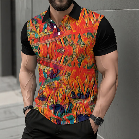 ‘“Chromatic Fusion”  Short Sleeve Button Polo Shirt
