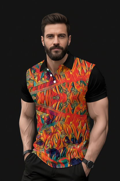 “Chromatic Fusion”  Short Sleeve Button Polo Shirt