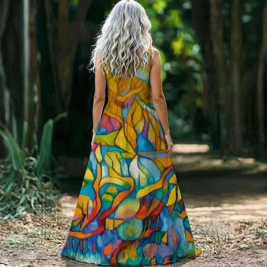 “Sunrise Stained Glass” Sleeveless Maxi Dress