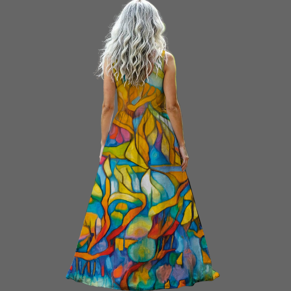 “Sunrise Stained Glass” Sleeveless Maxi Dress