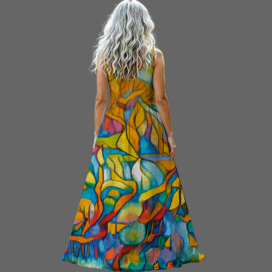 “Sunrise Stained Glass” Sleeveless Maxi Dress