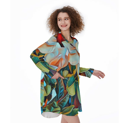 “Gardenia” Women's Casual Loose Long Sleeve Dress With Pocket