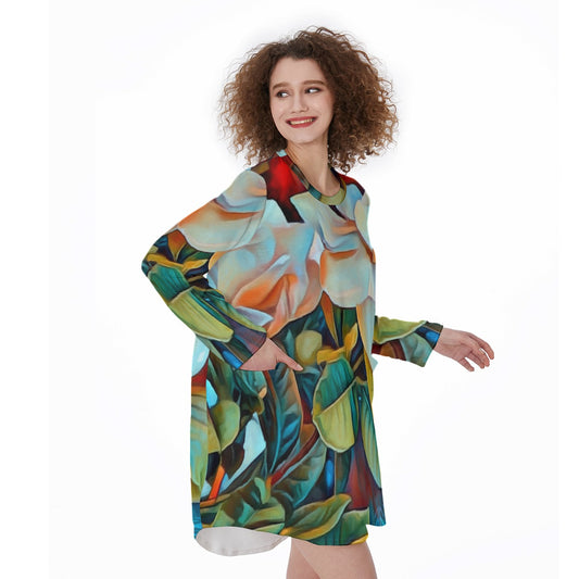 “Gardenia” Women's Casual Loose Long Sleeve Dress With Pocket