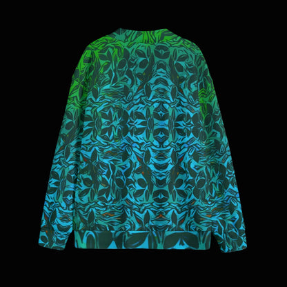 “Tribal Oceanic” Unisex V-neck Knitted Fleece Cardigan With Button Closure