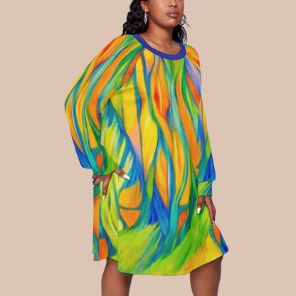 “Iridescence” Women's Dress With Raglan Sleeve(Plus Size)
