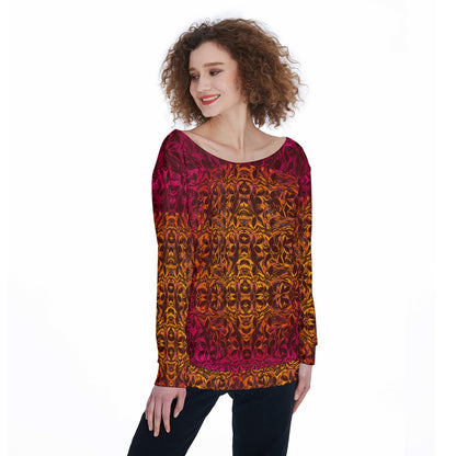 “Tribal Sunset” Women's Off-Shoulder Sweatshirt