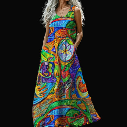 “Tropical Kaleidoscope” Women’s Sleeveless Maxi Dress