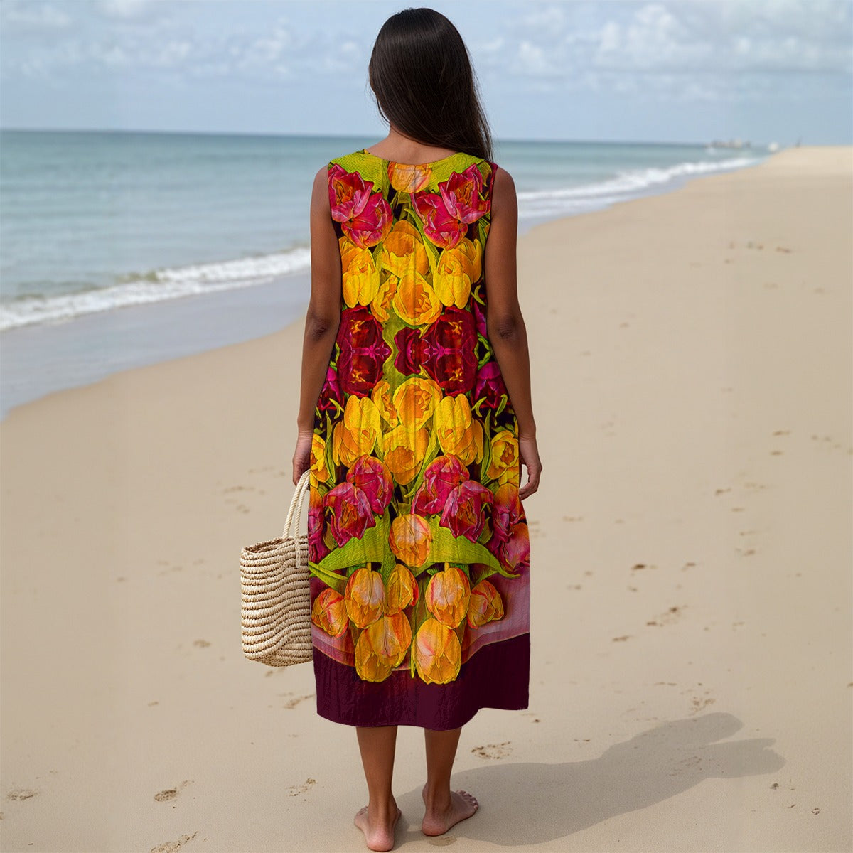 “ Radiant Harmony ” Women's Sleeveless Dress With Pocket|125GSM Slub Cotton