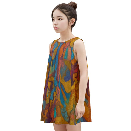 “Gilded Pathways” Kid's Sleeveless Dress | 180GSM Cotton