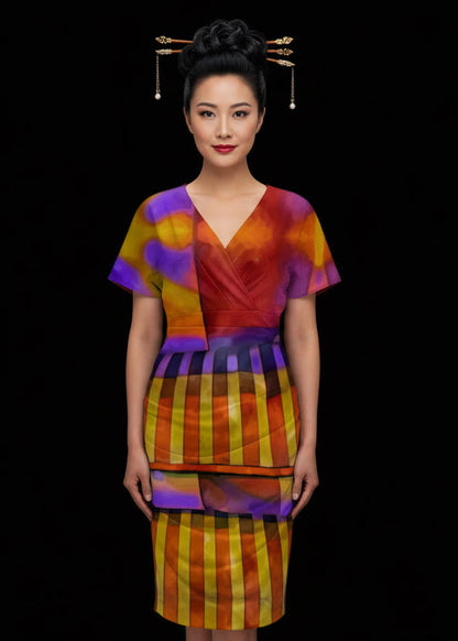 “Carnival” Women's V-neck pleated dress