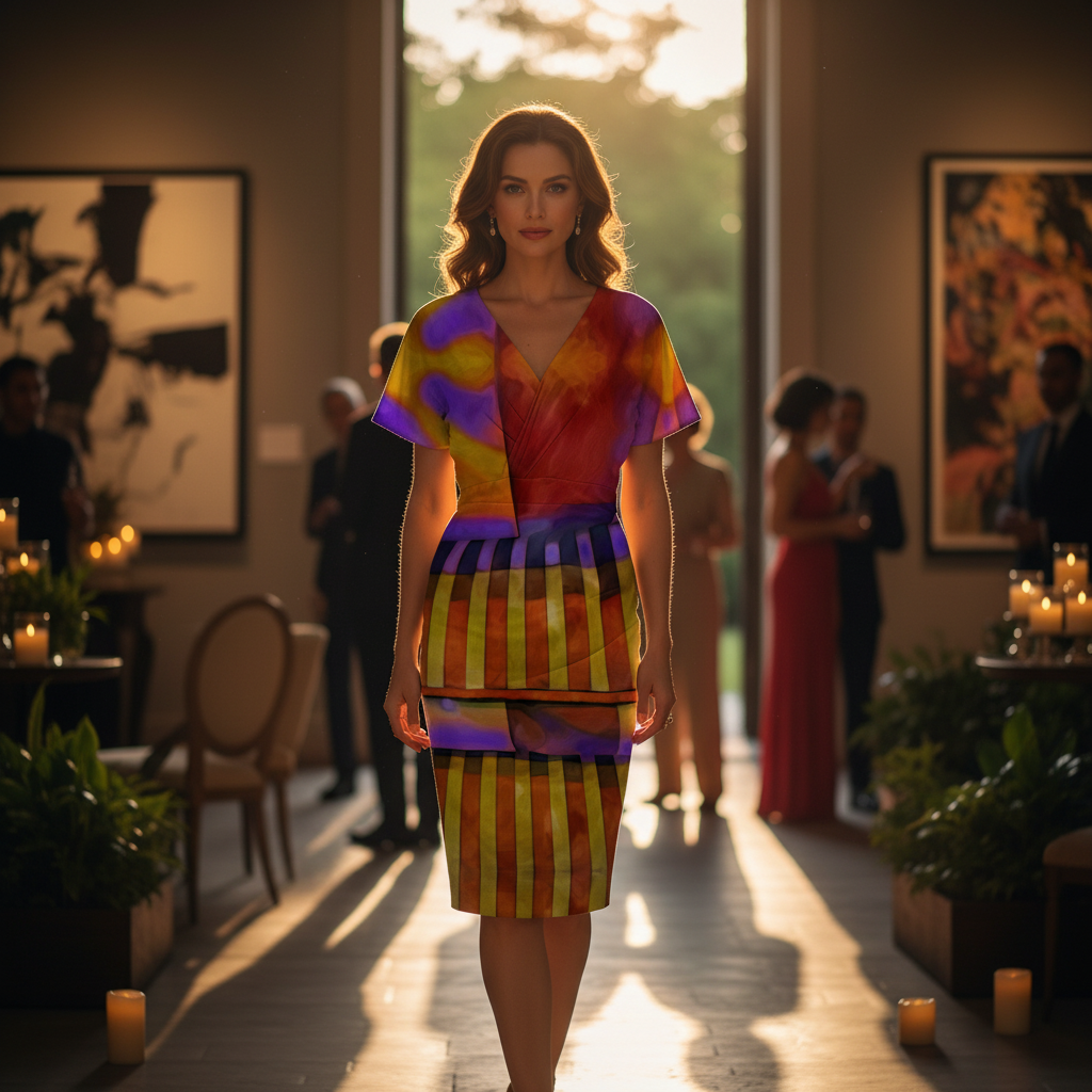 “Carnival” Women's V-neck pleated dress