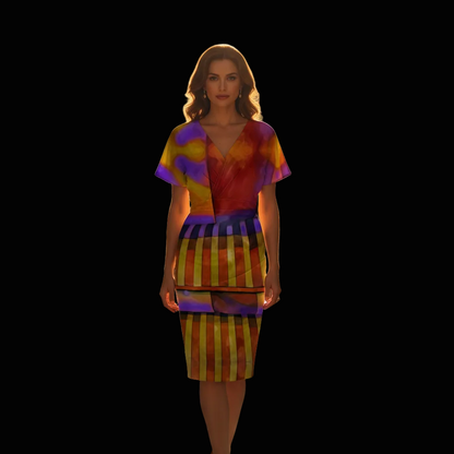 “Carnival” Women's V-neck pleated dress