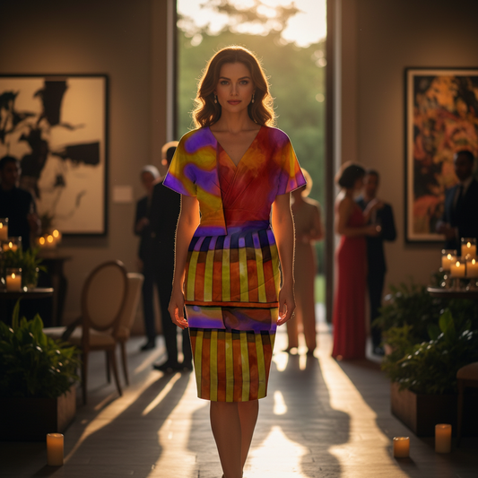 “Carnival” Women's V-neck pleated dress