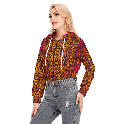 “Tribal Sunset” Women's Crop Top Hoodie With Zipper Closure