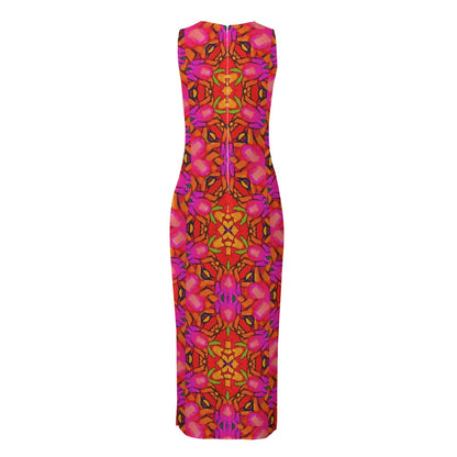 “Prismatic Petals” Women's Beach Perspective Chiffon Sleeveless Dress