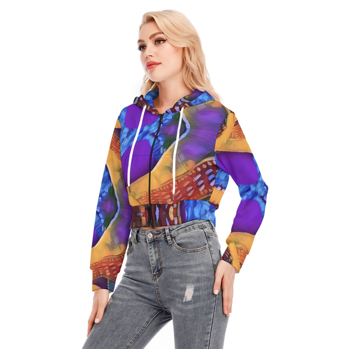“Colour Vortex” Women's Crop Top Hoodie With Zipper Closure