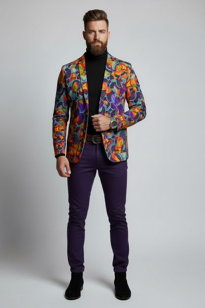 “Botanic Nebula”  Unisex V-neck Knitted Fleece Cardigan With Button Closure