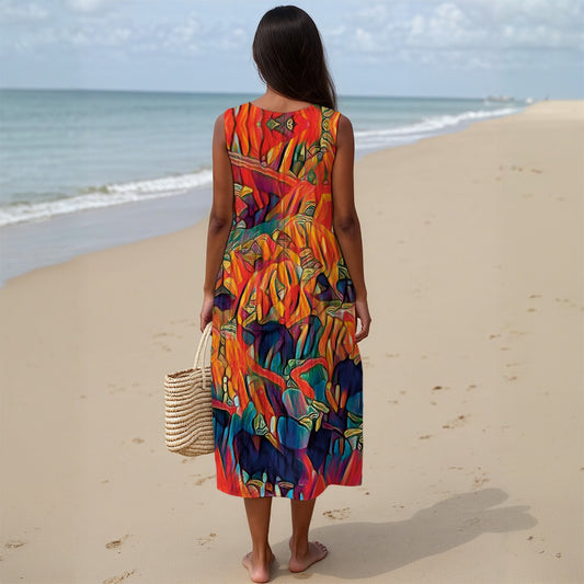 “ Chromatic Fusion Dress ” Sleeveless Dress|125GSM Slub Cotton