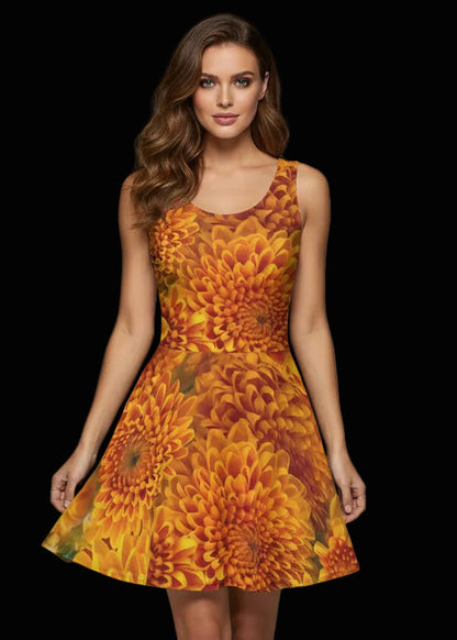 “Orange Chrysanthemum” Women's Sleeveless Dress