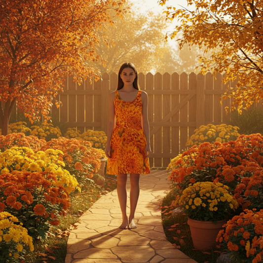 “Orange Chrysanthemum” Women's Sleeveless Dress