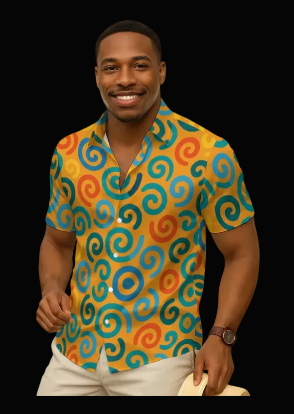 “Spiralling” Men's Imitation Silk Short-Sleeved Shirt