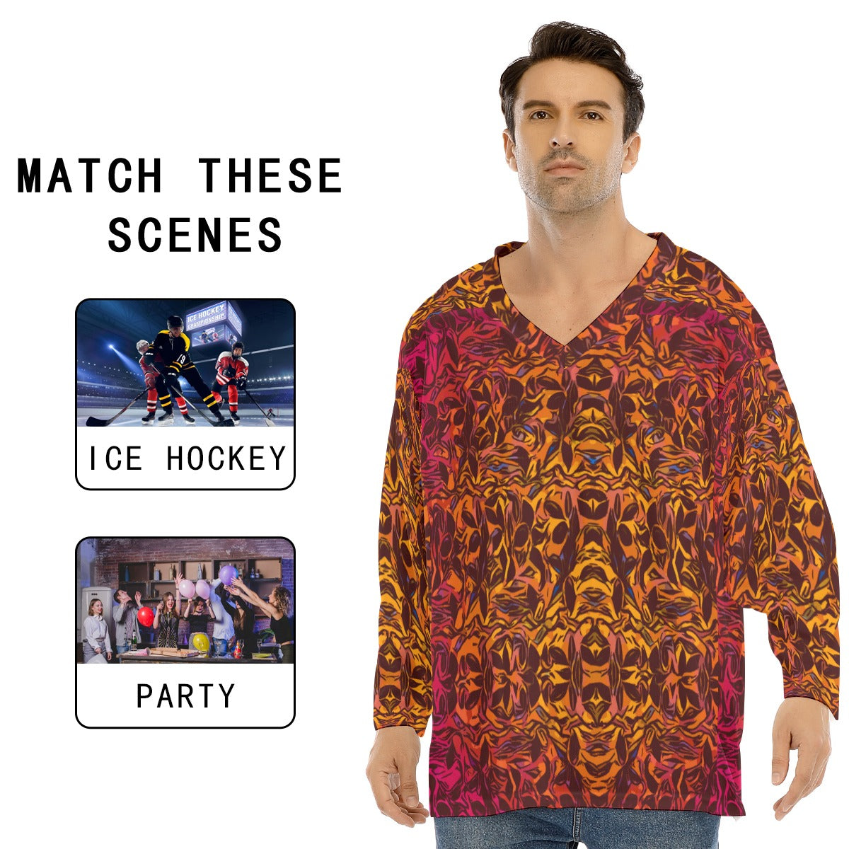 “Tribal Sunset” Men's V-neck Ice Hockey Jersey