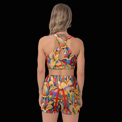 “Fragmented Bloom” Women's Sports Bra Suit