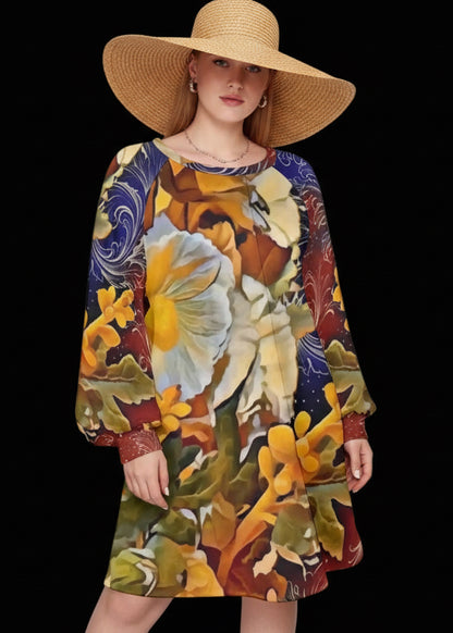 “Solara” Women's Dress With Raglan Sleeve(Plus Size)