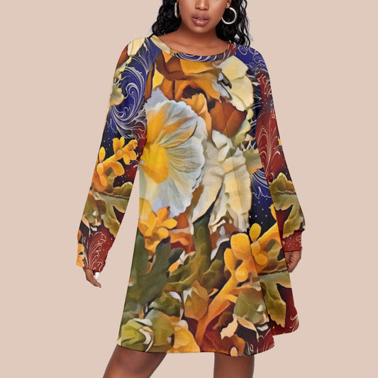 “Solara” Women's Dress With Raglan Sleeve(Plus Size)