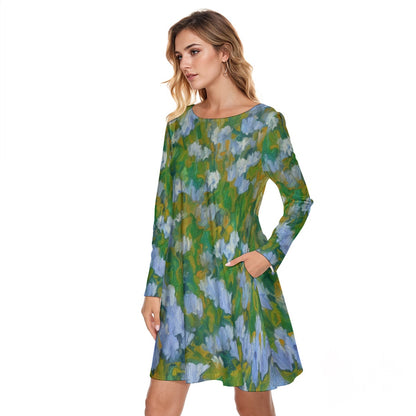 “Dreamscape Garden” Women's Round Neck Dress|190GSM Cottonams