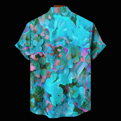 “Aqua Flora” Men's Stand Collar Shirt|115GSM Cotton poplin