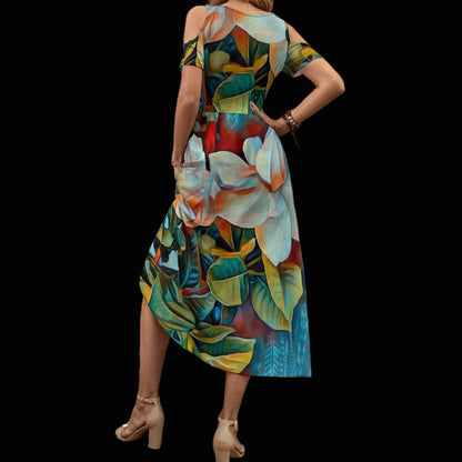 “Gardenia” Women's V-neck Off-shoulder Dress