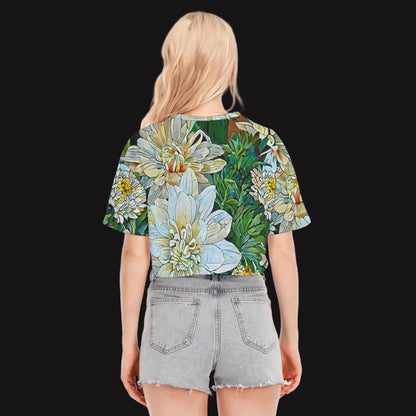 “White Floral Medley”  Women's Cropped T-shirt | 190GSM Cotton