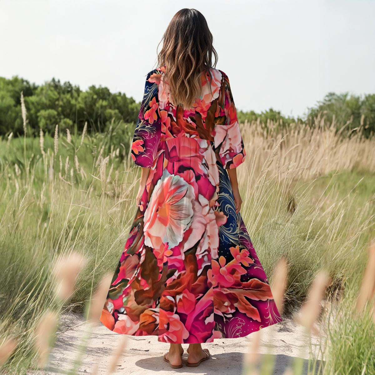 “Celestial Bloom” Women's Long Sleeve Dress