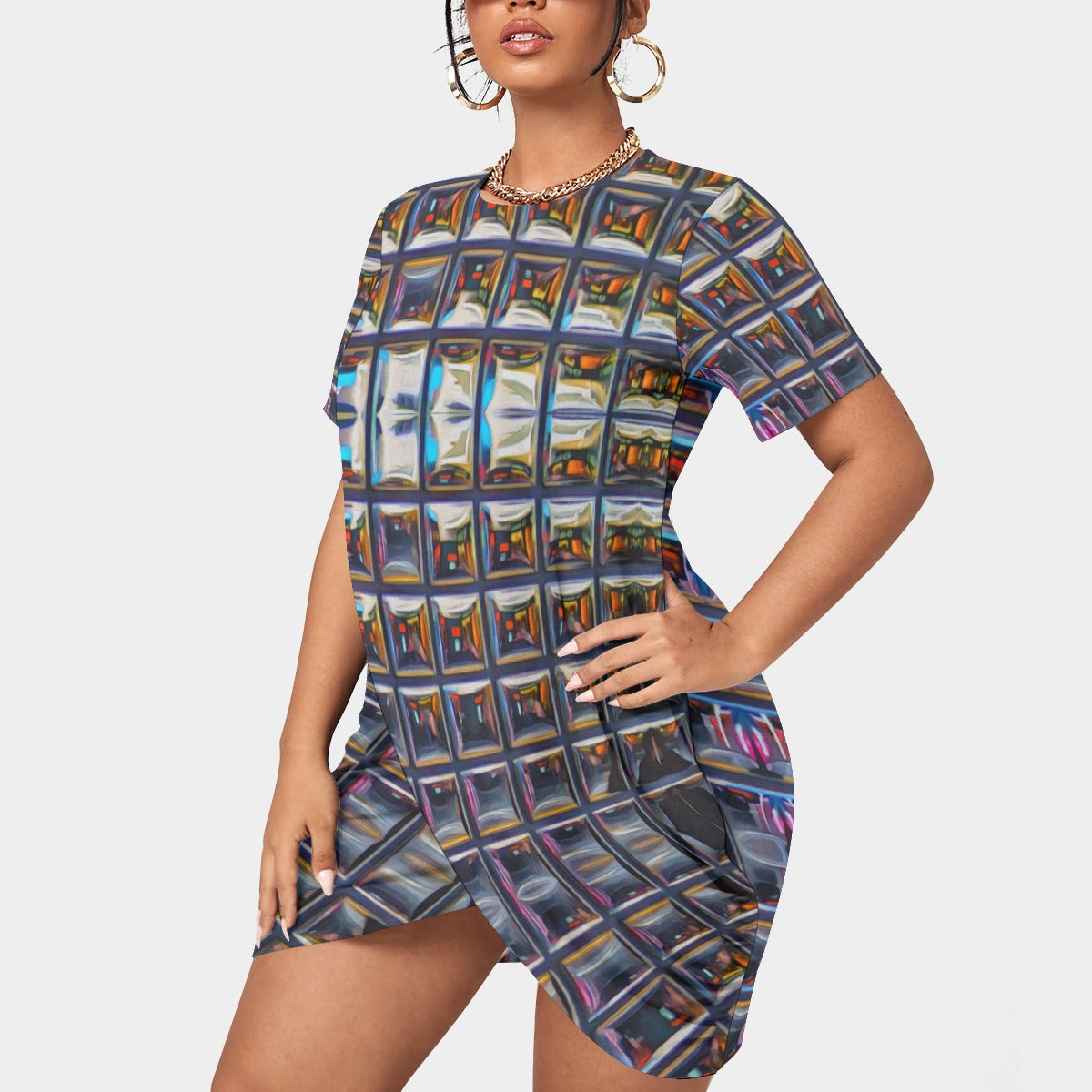 “Armoury ” Women’s Stacked Hem Dress With Short Sleeve（Plus Size）