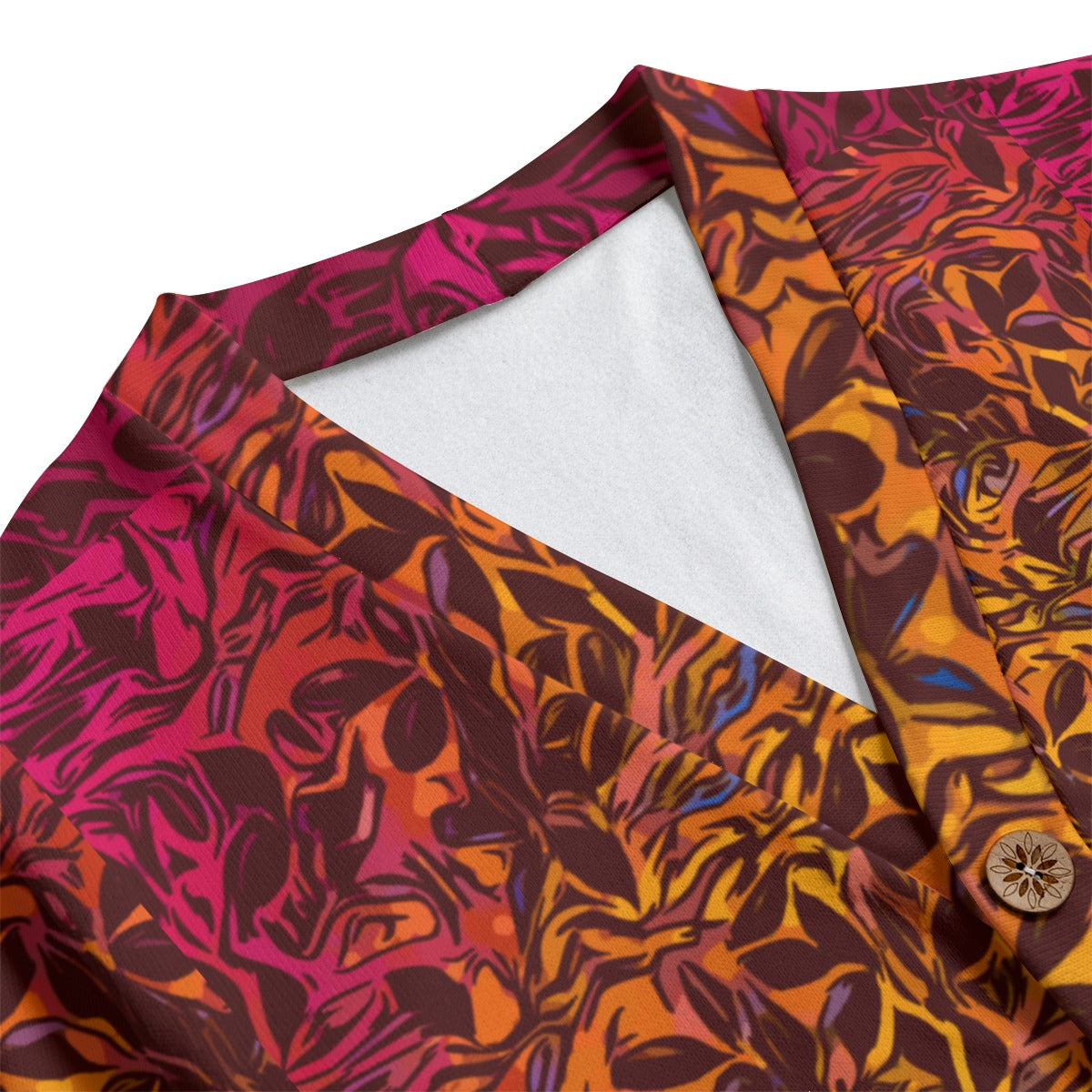 “Tribal Sunset” Unisex V-neck Knitted Fleece Cardigan With Button Closure