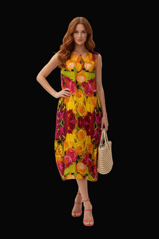 “Radiant Harmony ” Women's Sleeveless Dress With Pocket|125GSM Slub Cotton