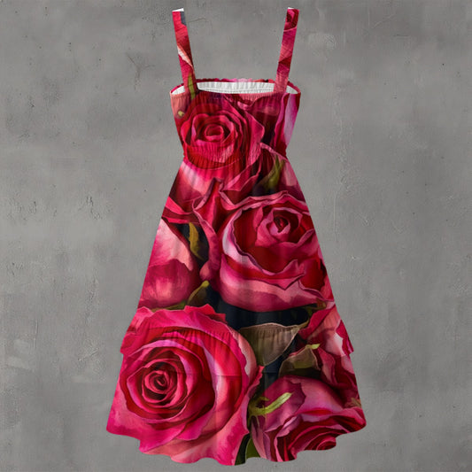 “Rose Red” Women‘s Ruffle Hem Dress