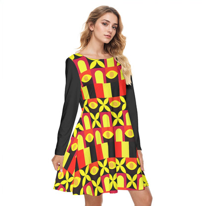 “Tricolour” Women's Round Neck Dress|190GSM Cotton