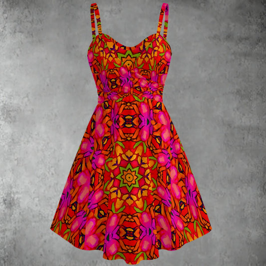 “Prismatic Petals” Women's Spaghetti Strap Dress
