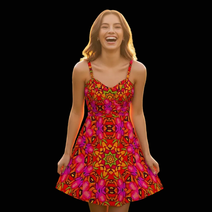 “Prismatic Petals” Women's Spaghetti Strap Dress