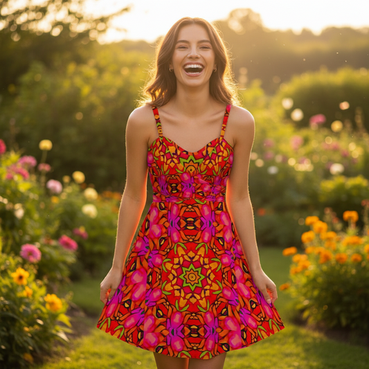 “Prismatic Petals” Women's Spaghetti Strap Dress