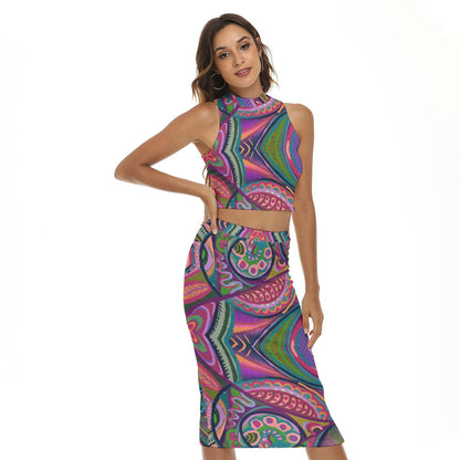 “Colour Burst” Women's Tank Top & Split High Skirt Set