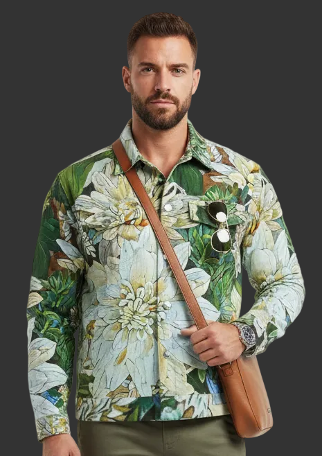 “White Floral Medley” Unisex Lapel Jacket | 245GSM Cotton