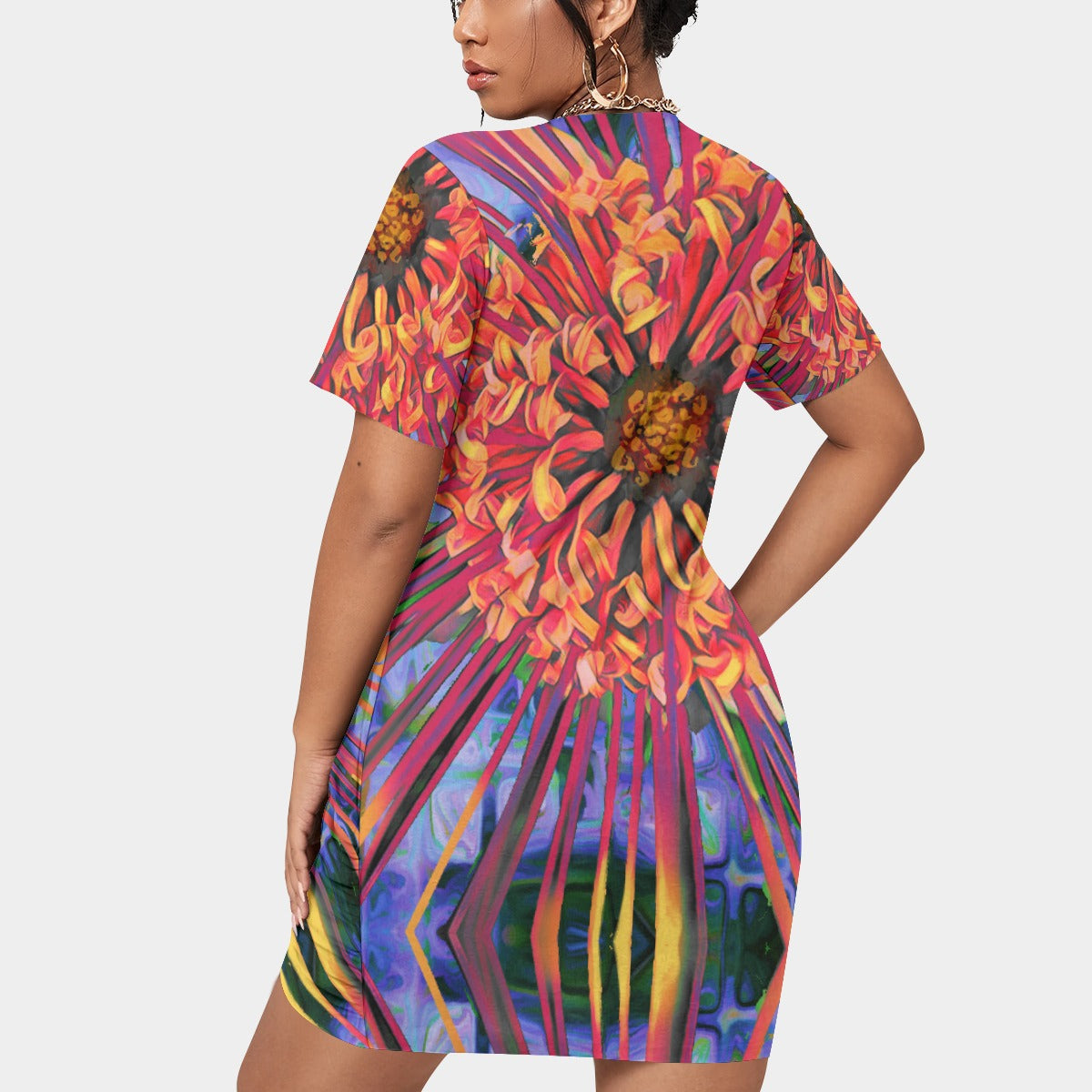 “Protea”  Stacked Hem Dress With Short Sleeve（Plus Size）