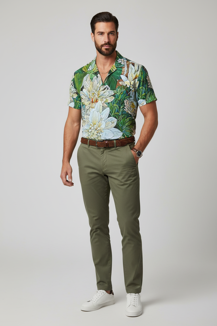 “White Floral Medley” Unisex Collared Shirt|115GSM Cotton poplin