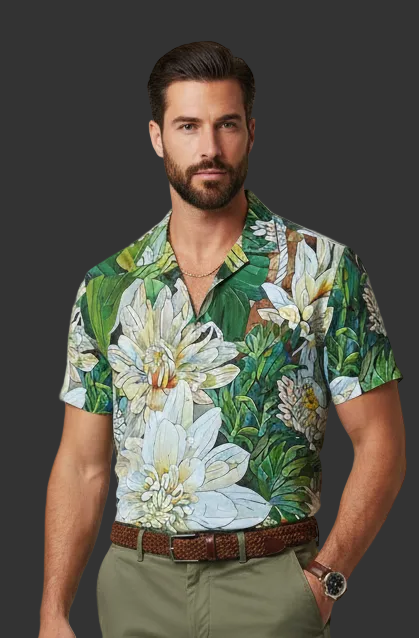 “White Floral Medley” Unisex Collared Shirt|115GSM Cotton poplin