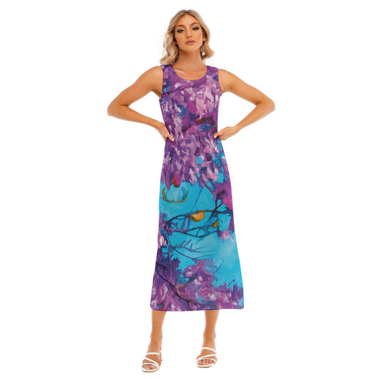 “Jacaranda Season” (Cobalt) Women's Tank Top Long Dress